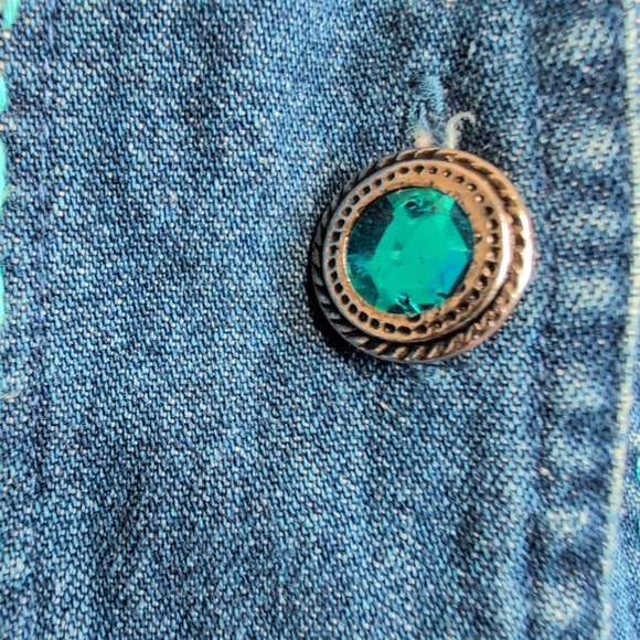 Keren Hart Jacket Womens S Blue Denim Button Up Bling Jeweled‎ Casual Comfort - Picture 9 of 11